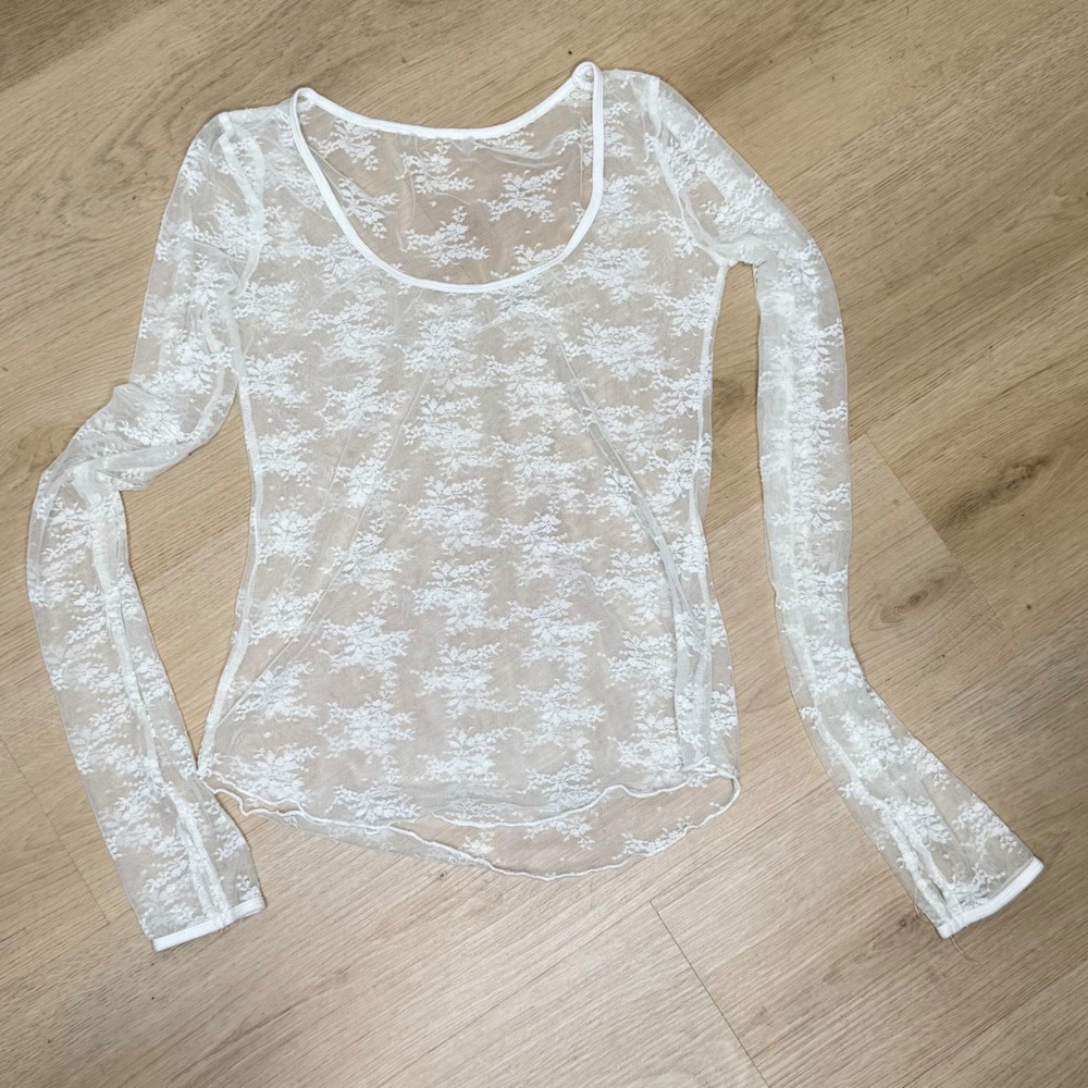 Floral Lace Top Small White Sheer Mesh layering Fairycore Y2K whimsigoth grunge